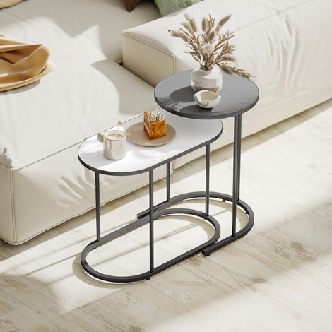 Lot de 2 tables basses modulables gris et blanc, cadre en métal pour salon ou bureau, empilables (1/5)