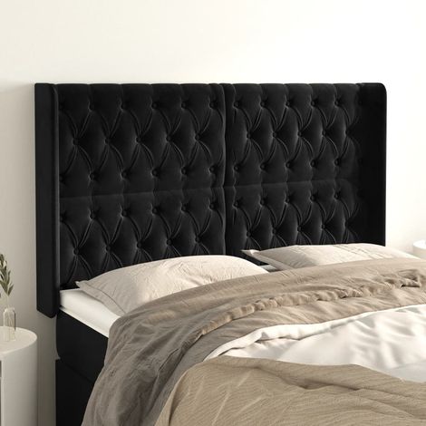Tête de lit avec oreilles,Panneau de lit,Pour Lit adulte,Décoration murale Noir 147x16x118/128 cm Velours XZZ324159 (1/5)