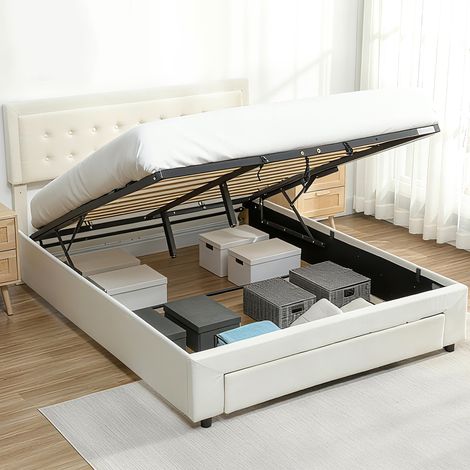 King Size Ottoman Bed Frame, 203.5 x 157.5 x 104 cm, Cream (1/5)