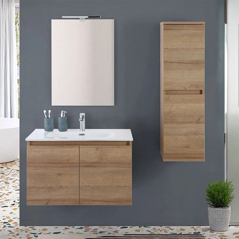 Mobile bagno sospeso 80 cm rovere africa con 2 ante soft-close Kleo (1/5)