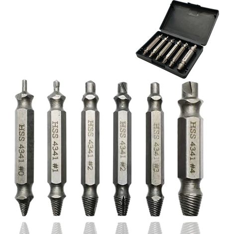 kit Extracteur de Vis Cassée Fabriqué en HSS 4341, Extracteur de Vis Dénudé 6pcs (1/5)