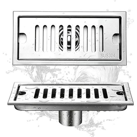 Shower Drain, 20cm Stainless Steel Rectangular Floor Drain Removable with Double Filtration for Bathroom, Kitchen, Balcony (1/5)