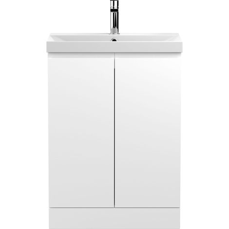 Mavesyn Contemporary 2 Door Floor Standing Vanity Unit with Thin Edge Basin, Satin White, 600mm