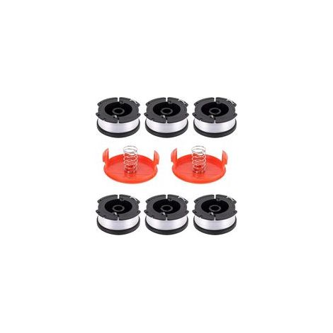 6-teilige Trimmerfadenspule, kompatibel mit Black & Decker Rotofil Blacke + 2 Schutzkappen + 2 Federn. Ersatz-Trimmerfadenspule Modell A6481 A6485 AF-100, Länge 9,1 m, ⌀ 1,65 mm (1/5)