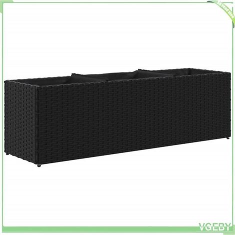 Jardinière 3 pots - FAFEICY - 366416 - Résine tressée noir - Cadre acier anti-corrosion - 105 x 30 x 32 cm (1/5)