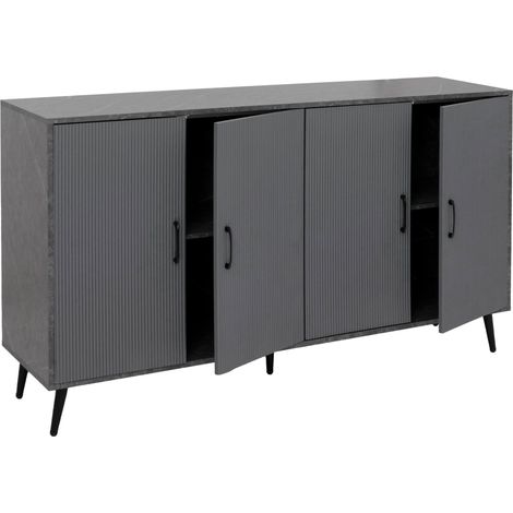 [NON UTILIZZATO] Credenza HHG-688, mobile cassettiera sideboard, design 3D in legno melaminico, 88x150x40cm, aspetto marmo grigio