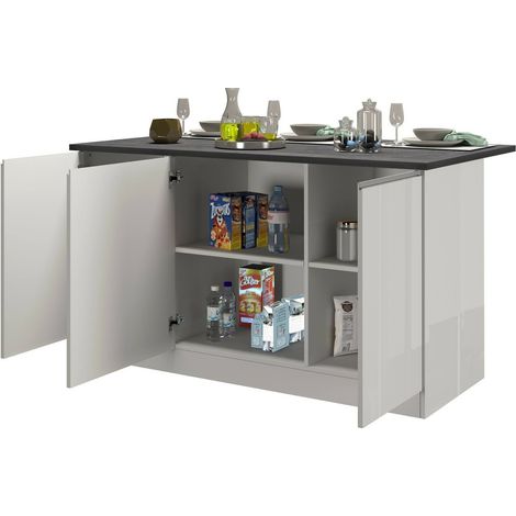 Dmora - Isola da cucina Tartaro, Armadio multiuso, Mobile per cucinotto, Tavolo ausiliario, 100% Made in Italy, 155x90h90 cm, Bianco lucido e Ardesia (1/5)