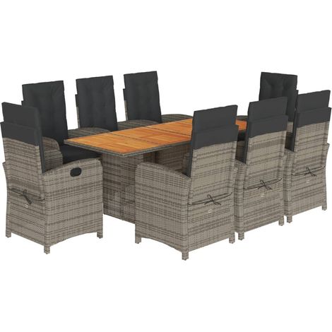 Maison Exclusive - 9-tlg. Garten-Essgruppe mit Kissen Grau Poly R