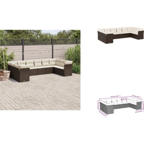 10-tlg. Garten-Sofagarnitur mit Kissen Braun Poly Rattan - Gartensortiment - Outdoor Möbel - Gartenlounge - Lounge Set - Rattan Sofa (1/3)