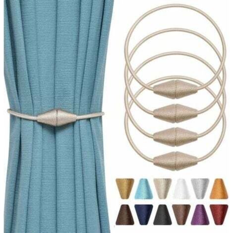 Set of 4 handmade woven rope magnetic curtain tiebacks, practical and decorative for home and office (beige)