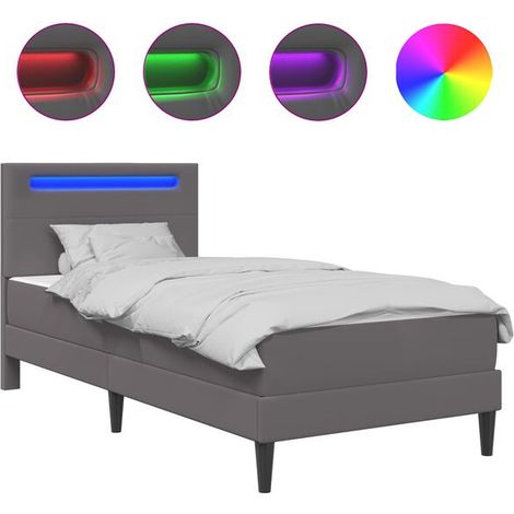 Cadre de lit avec bande lumineuse LED, gris, 90 x 190 cm, similicuir (1/5)