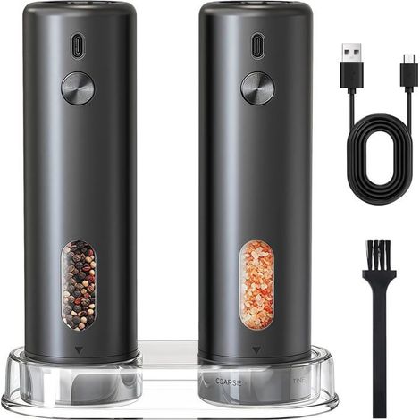 Moulin à poivre électrique Lot de 2 ABS noir Réglage externe Cuisine et barbecue 110 ml (1/5)