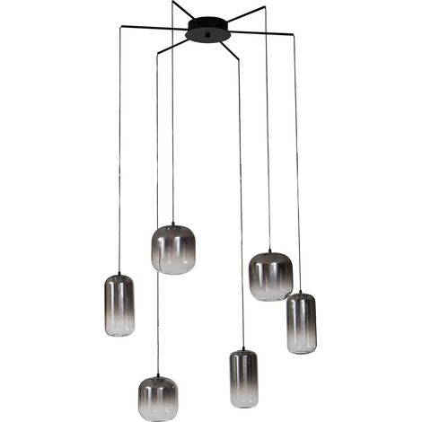 [GEBRAUCHT] B-Ware Lucande Pendelleuchte Hängeleuchte Led Avelina Grau Glas Metall Rauchgrau 6 Flam