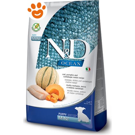 Farmina Dog N&D Ocean Puppy Mini Merluzzo Zucca e Melone - Farmina Dog N&D Ocean Puppy Mini Merluzzo Zucca e Melone - Sacco Da 7 Kg