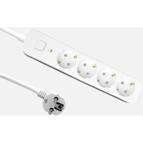 Alargadera Dalton con cable 3m 3G×1,5 mm² Blanco/gris 4 enchufes+interruptor, protección infantil, indicador luminoso 4x5x25cm (1/2)