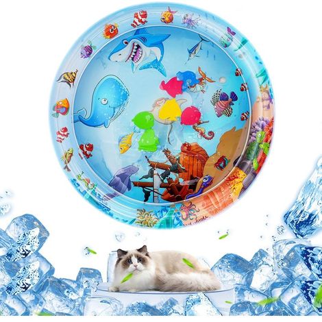 CCYKXATapis Eau Chat,Tapis Jeu Chat Refroidissement Gonflable L'été d'eau Sensoriel Gonflable Épaissi, Tapis de Jeu Aquatique Extérieur (Requin) (1/5)