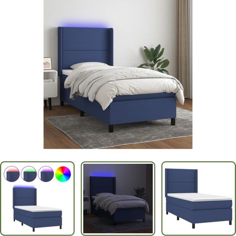 vidaXL LED-Leiste - Boxspringbett mit Matratze & LED Blau 90x200 cm Stoff (1/5)