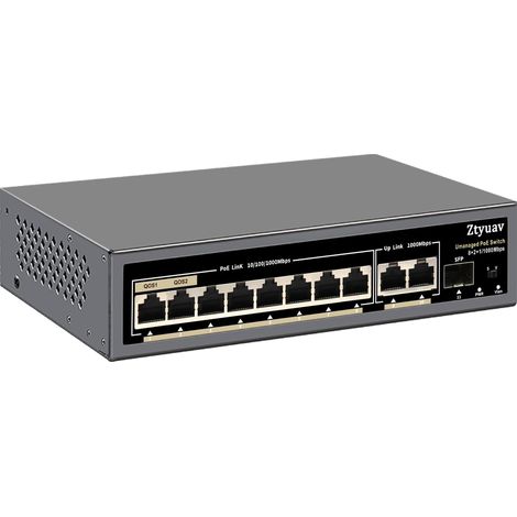 Commutateur PoE Gigabit Non géré 11 Ports Complet avec 8 Ports PoE+ à 120 W, 2 Liaisons Montantes et 1 Emplacement SFP IEEE802.3af/at, QoS, détection Automatique PD, Protection 6 KV (11) (1/5)