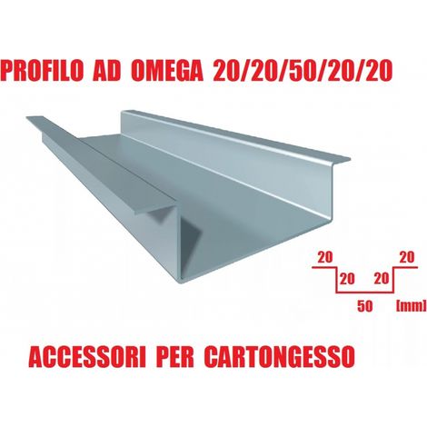 Profilo ad Omega 20/20/50/20/20 - Profilo per Cartongesso - Lunghezza Barra 300 cm