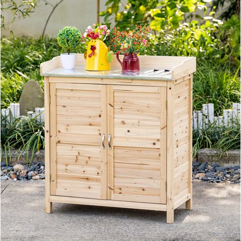 Armadio da giardino 83x40x92 cm in legno naturale, 2 ripiani, piano di lavoro – MEUBLIV (1/5)