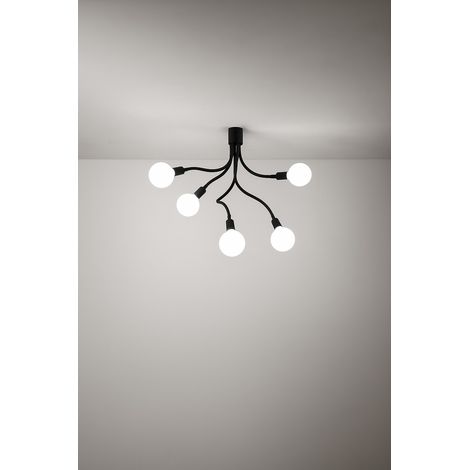 Plafonnier 6680 En Caoutchouc Noir, Design Moderne Avec 5 Lumières E27, Diamètre 39 Cm Et Hauteur 81 Cm Pour Éclairage D'Intérieur Par Perenz (1/2)