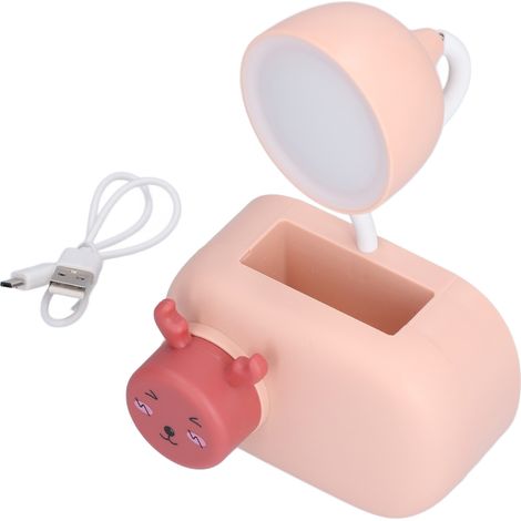 Lampe de bureau multifonctionnelle LED motif cerf (avec taille-crayon et câble USB) - Rose. Convient pour : bureau, chambre, espace de travail.