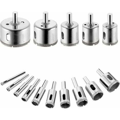 Set di 15 punte diamantate, seghe a tazza per acciaio al carbonio, punte per vetro, ceramica, porcellana, piastrelle, marmo, 6/8/10/12/14/16/18/20/22/25/28/30/35/40/50 mm (1/5)