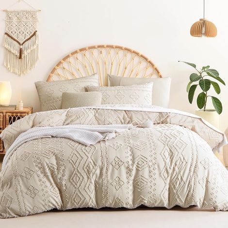 Housse de Couette 220x240 Beige Tuftée Broderie Microfibre (1/5)
