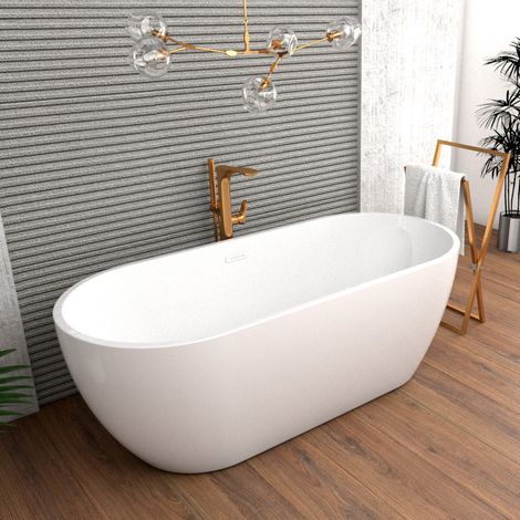 ECOLAM exklusive freistehende Badewanne Elena 170x77 cm Standbadewanne moderne Wanne freistehend + Ablaufgarnitur Click Clack Design Acryl glamour weiß (1/5)