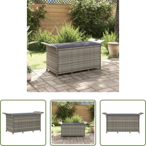 Rattan - Gartenbank mit Kissen Grau 116x46x57 cm Poly Rattan (1/5)