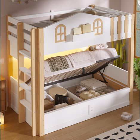 Letto a castello 90x200 cm in legno bianco salvaspazio, senza materasso FloraGrace (1/5)