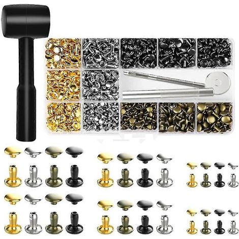 480 jeux de rivets en cuir, rivets tubulaires à double tête, 4 couleurs, 3 tailles, goujons métalliques avec outils de fixation F (1/5)