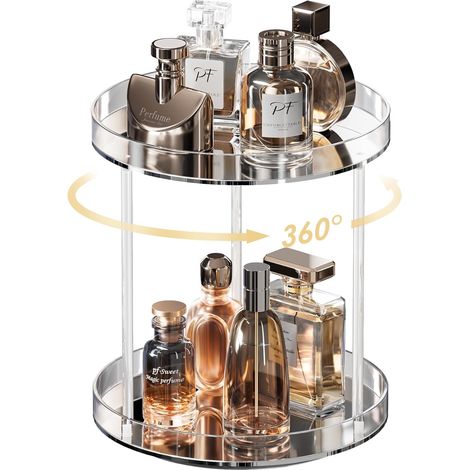Présentoir Parfum Rotatif à 2 Niveaux, Organisateur de Cosmétiques, Acrylique, Rangement Parfum et Maquillage pour Commode de Salle de Bains -Moyen (1/5)
