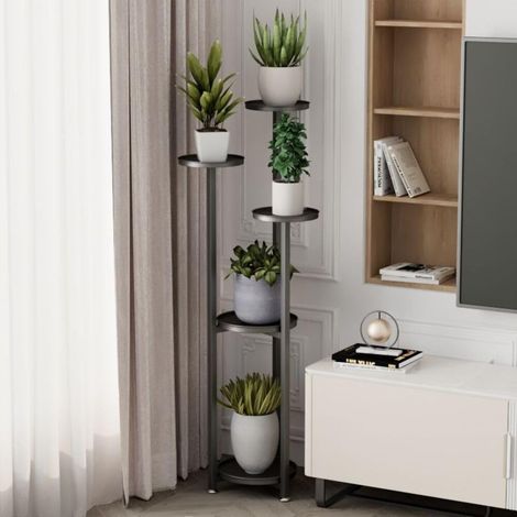 Étagère à plantes moderne en métal de 120 cm de haut - Support d'angle à plusieurs niveaux avec pieds antidérapants - Pour grandes et petites plantes d'intérieur dans le salon, le bureau (1/3)