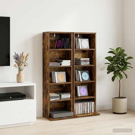 vidaXL CD Cabinet 2 pcs Smoked Oak 33 x 23.5 x 97.5 cm Engineered Wood (1/5)