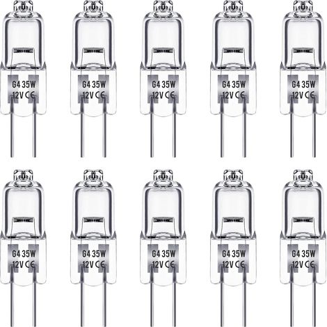 10 Ampoule G4, Halogène 35W 12V, Dimmable, Blanc Chaud 2800K, Angle 360°, Pour Salon (1/5)