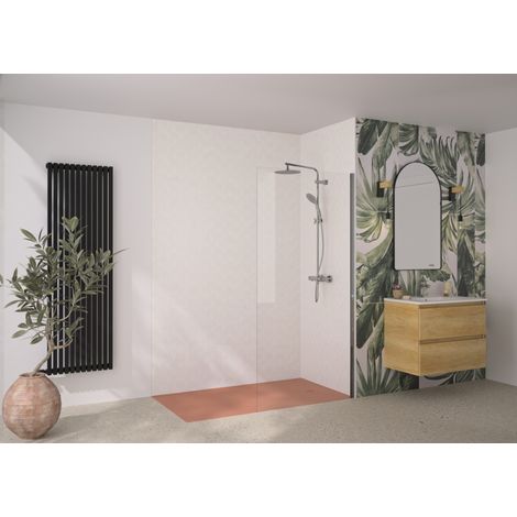 KINEDO - Paroi Douche Solo 6+ - Verre de Sécurité 6 mm + Profilé Aluminium - Traitée Anti-Calcaire, Volet Pivotant en Option - Fabriquée en France - L.60 cm x H.200 cm - Transparente + Profil Chromé