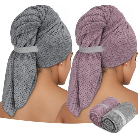 2 Pièces Serviettes Microfibre pour Cheveux Longs, Séchage Rapide 100x60 cm, Turban Super Absorbant