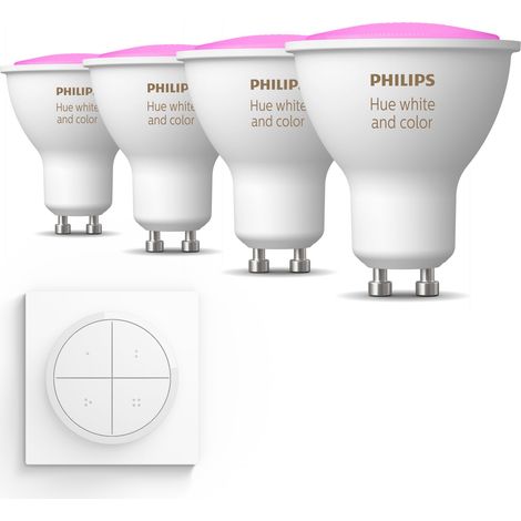 Philips Hue Kit d'extension GU10 avec 4 Spots LED Lumière blanche et colorée - Incl. 1 Interrupteur à cadran (Blanc) - White and Color Ambiance (1/5)