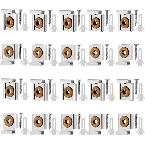 Sets (20 Stück) Metall-Spiegelclips mit Dübeln und Schrauben für Badezimmer, Ankleidezimmer, Büro