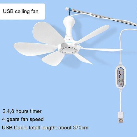 Ventilateur de voyage USB à 4 vitesses, portable, pour la maison et l'extérieur (alimentation CC 5 V USB), pour camping ou plafond. (1/4)