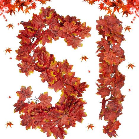 Künstliche Herbstgirlande Ahornblätter, 2 Stück, 1,75m, realistisch, Deko (1/5)