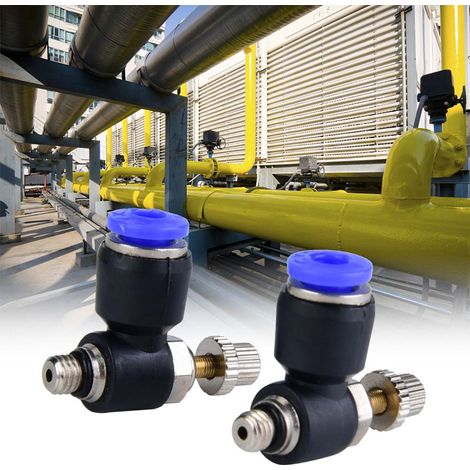 Régulateur de débit d'air pneumatique 2 pièces, raccord de tuyau SL4-M5, vanne de contrôle de vitesse pour tube, connecteur fileté M5, accessoire de précision pour circuit d'air comprimé. (1/5)