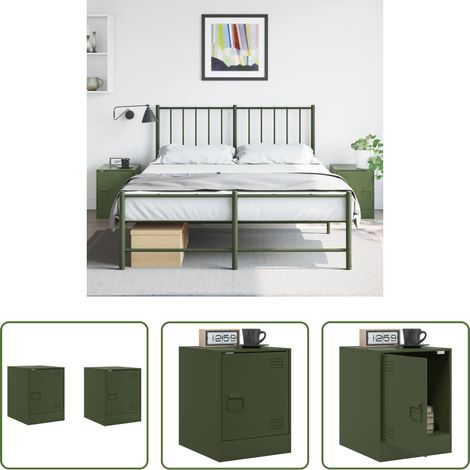 Armoire de chevet - Tables de chevet 2 pcs vert olive 34,5x39x44 cm acier (1/5)