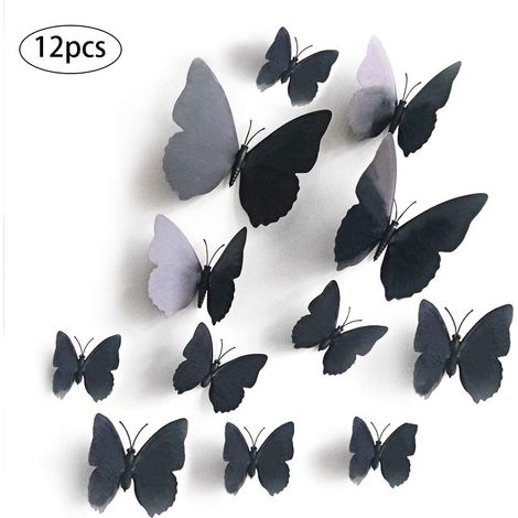 Autocollant Papillon 3D - Décalcomanie Murale Réutilisable et Détachable - PVC Imperméable - Décoration Intérieure pour Chambre et Appartement - Lot de 12 Pièces (1/5)