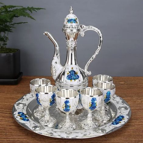 (Bleu marine) Service à vin avec carafe, flasque en forme de citrouille, verre à vin, bouteille en métal, ensemble de verres à vin blancs (1/5)