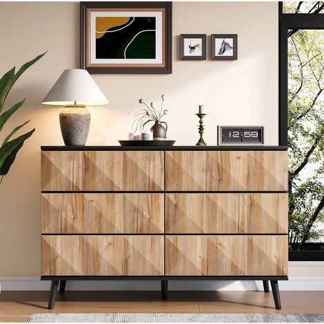 Credenza con 6 cassetti 120 x 40 x 85 cm in truciolare e MDF nero e legno HAVRYA (1/5)