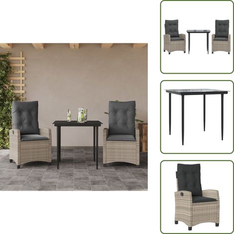 The Living Store Ensemble à manger de jardin 3pcs coussins gris clair poly rotin - Chaise de jardin (1/5)