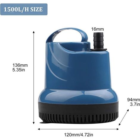 Mini pompa per acqua, pompa sommergibile, 1500 l/h, 20 W, 230 V, pompa per scarico cantina, prevalenza 1,6 m, cavo 1,8 m, per giardino, acquario, laghetto, fontana (1/4)