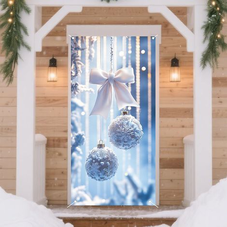 Décorations de Noël 2026 - Bannières, nœuds, décorations de Noël, rideaux de porte - 90 x 180 cm (œillets + ruban) - QL-20